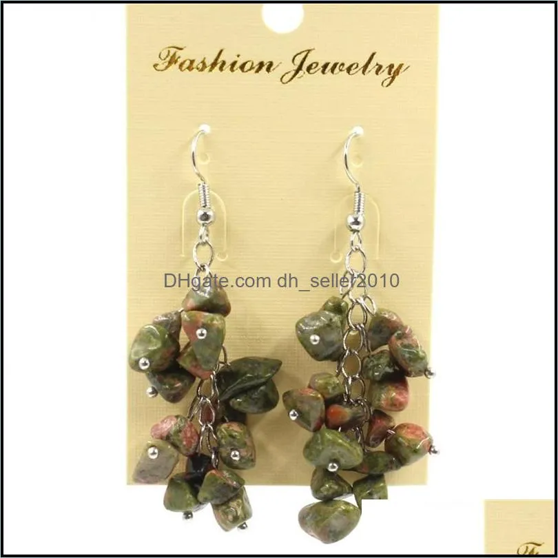 Natural Chipped Stone Earrings Drop Dangle 7 Chakra Irregular Bead Crystal Earrings for Women Fashion Handmade Jewelry