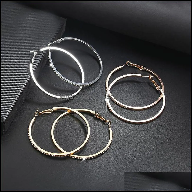 Fashion Hoop Earrings With Rhinestone Circle Earrings Simple Big Circle Gold Color Loop For Women