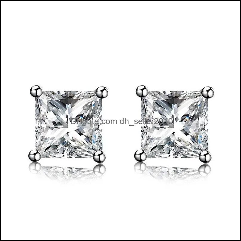 Fashion Simple Design Female Square Earrings 100% 925 Sterling Silver Earrings Women`s Earrings Exquisite Zircon Silver Jewelry 1083