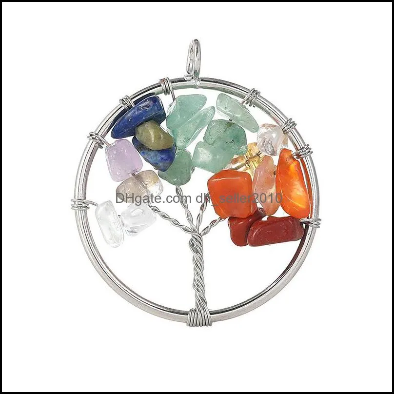 7 Chakra Stone Tree Of Life Handmade Wire Wrapped Pendants For Fashion Colorful Charm Jewelry Accessories Wholesale-Z 228 R2