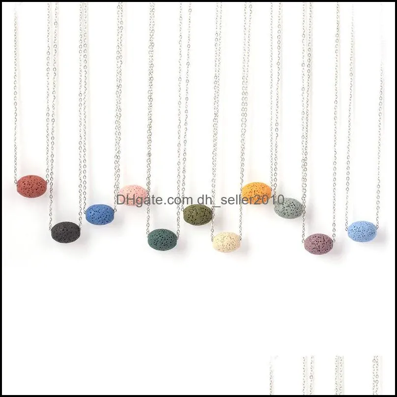 Natural Stone Pendant Necklace Volcanic Rocks Essential Oil Aromatherapy Simplicity Versatile Bead Cylinder New Short Necklaces 4yx