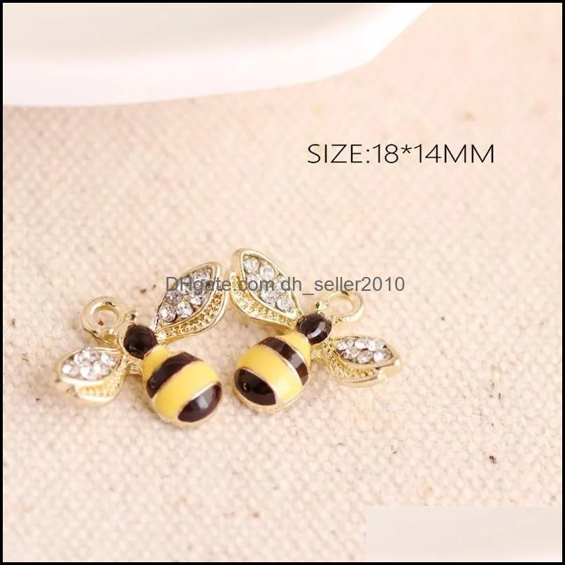 Wholesale Popular CartoonDiamond bees Colour DIY Metal pendants Charms Jewelry Making Gifts