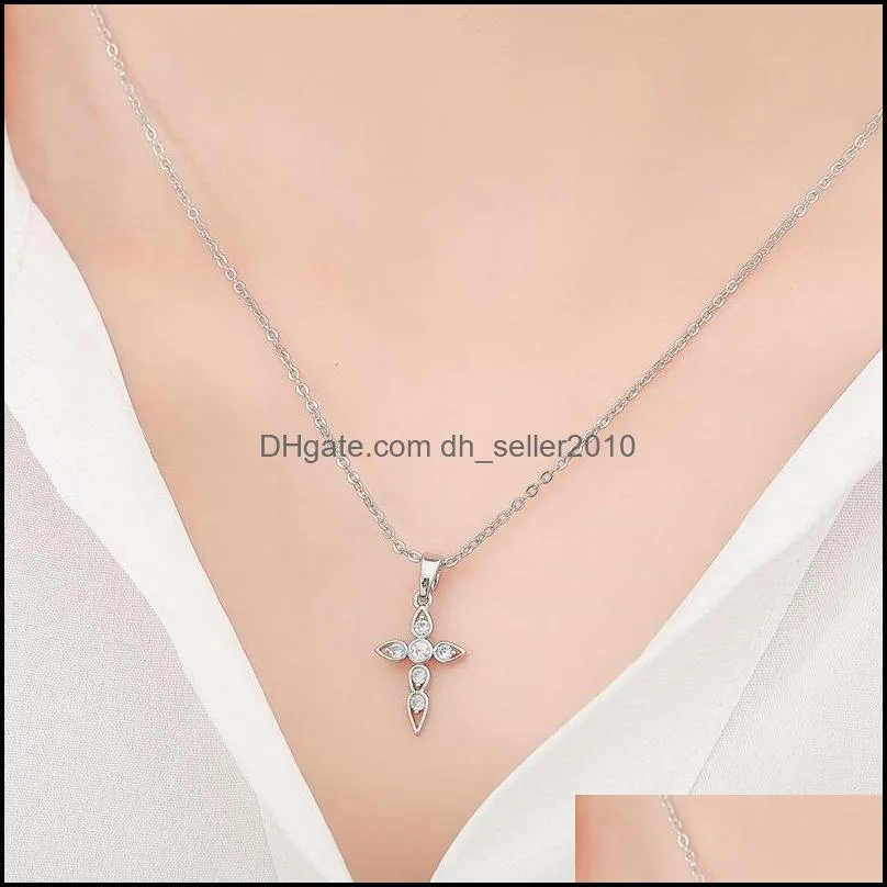 Plated Silver Cross Pendant Necklace For Woman Girls Ladies Birthday Party Chain Colgante Collares Fine Jewelry 764 Z2