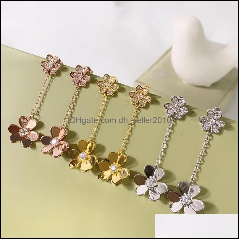 Chandelier Drop Delivery 2021 Van 18K Gold Sier Fashion Four-Leaf Clover/Three Leaf Dangle Clover Flower Long Cleef Earrings 529 Z2