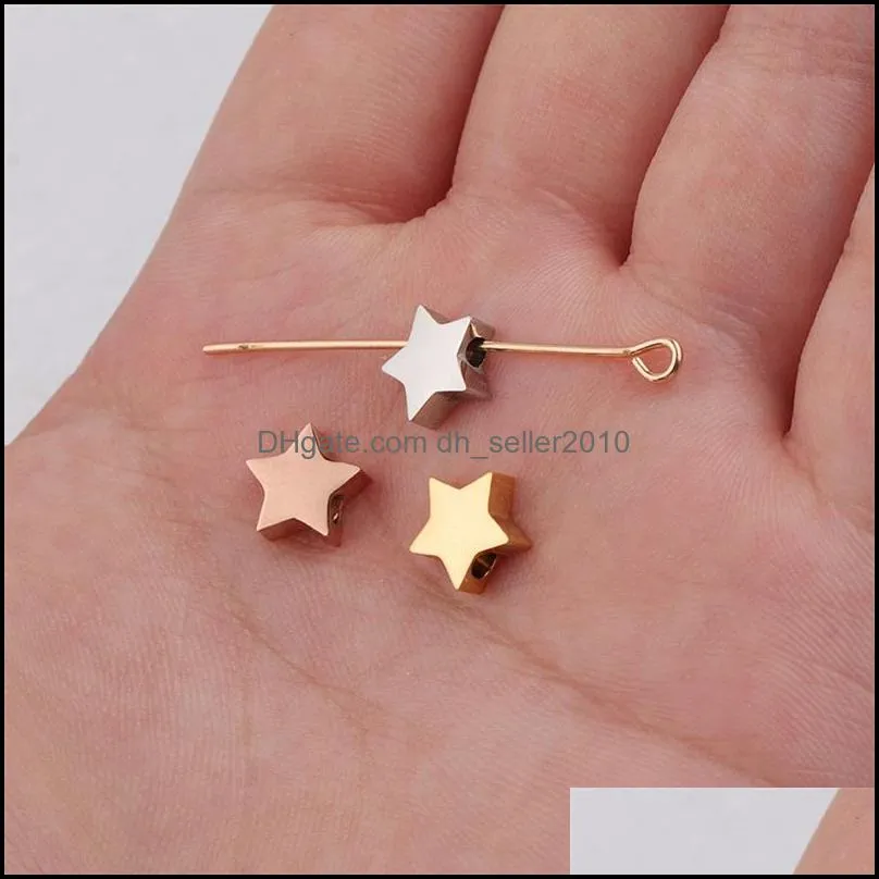 Charms Semitree 5Pcs 8mm Stainless Steel Star Beads Rose Gold Spacer Beads for DIY Jewelry Making Handicraft Bracelet Necklace Findings 1480