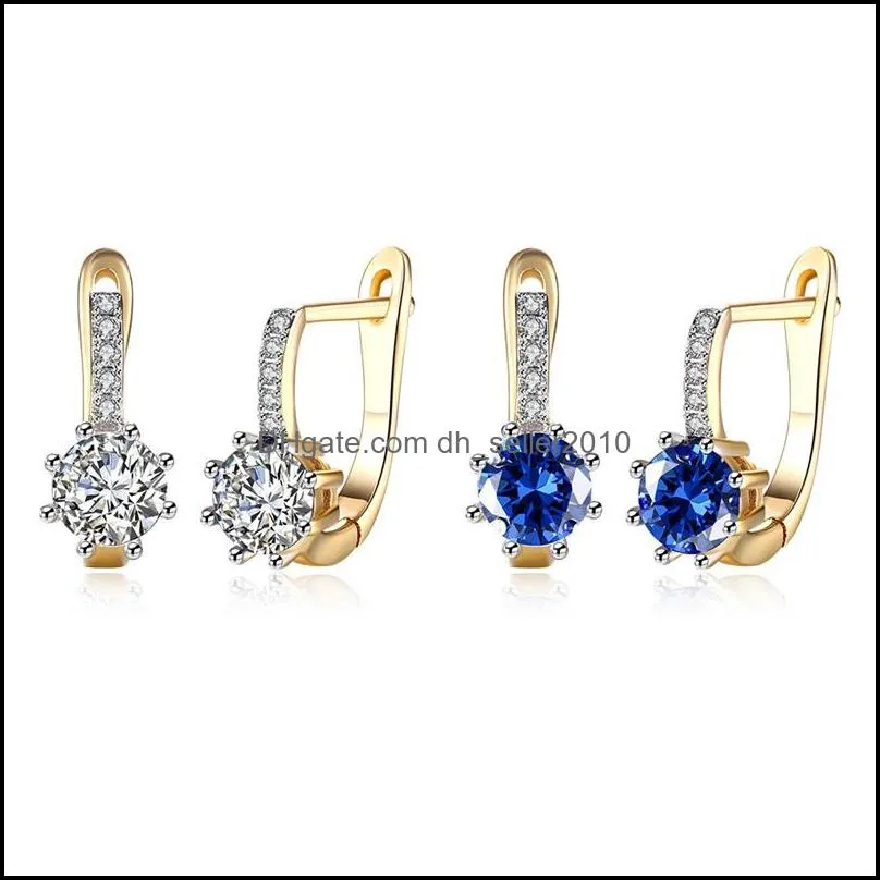 Stud Earrings For Women Round Colorful Cubic Zirconia Copper Earring Korean Style Female Fashion Jewelry Girlfriend Gift