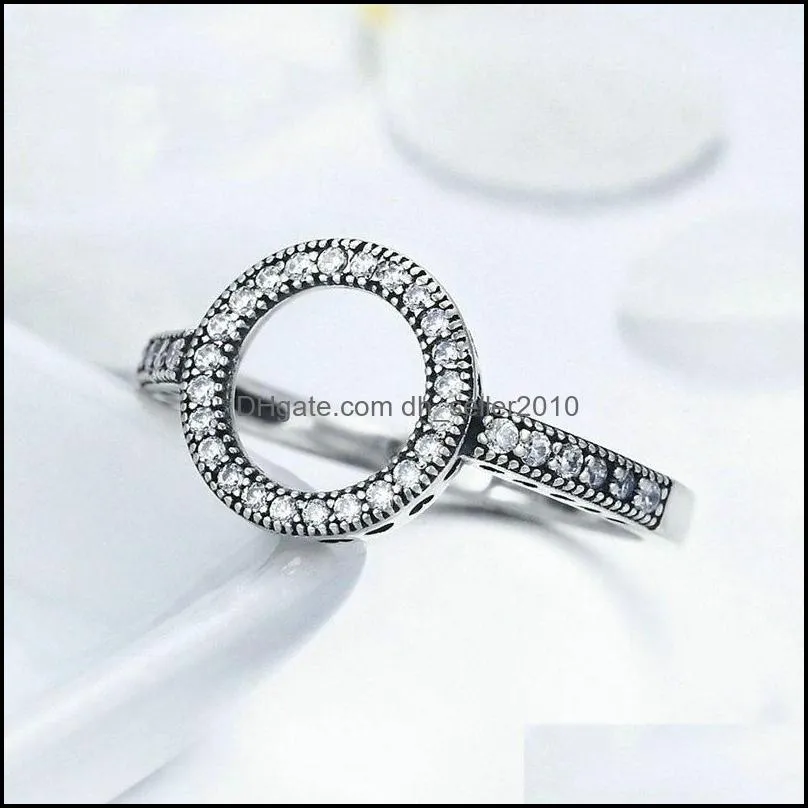 Real 925 Sterling Silver Lucky Circle Finger Rings For Women Fashion Jewelry Gift