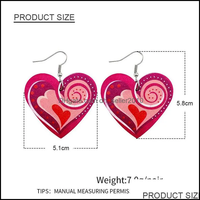 Charm Valentine`s Day Leather Earrings For Women Heart Love Red Lips Double Sided Printed Dangle Earrings Fashion Jewelry 282 G2