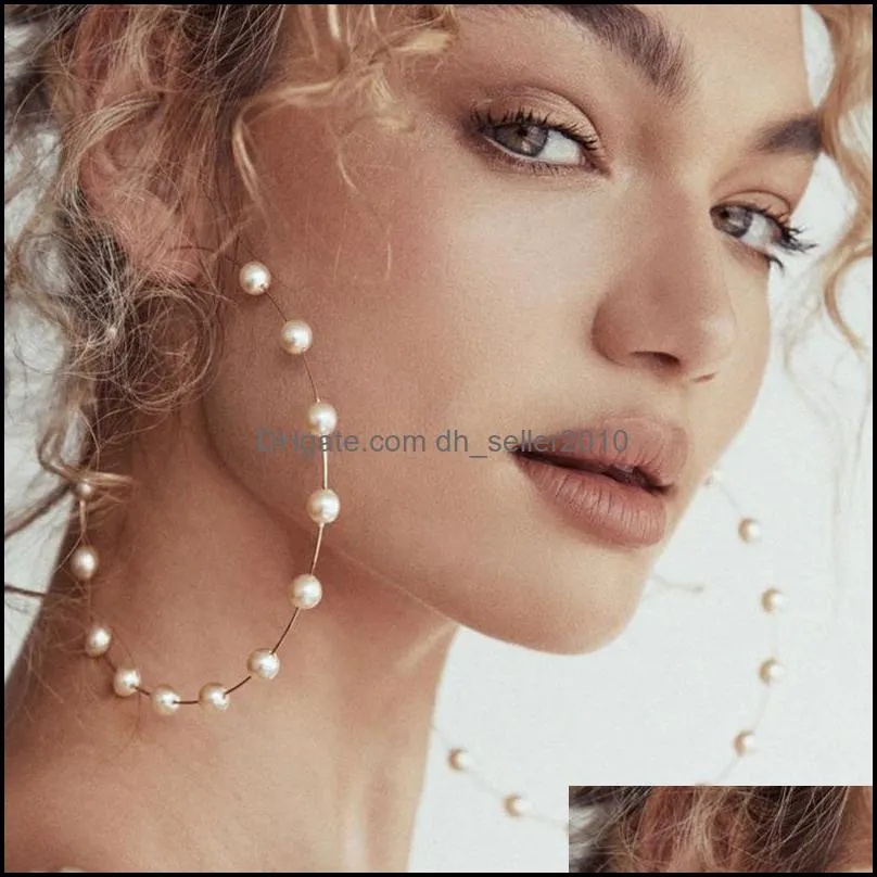 Fashion Women Faux Pearl Beaded Charm Big Hoop Earrings Statement Jewelry Gift 213 R2