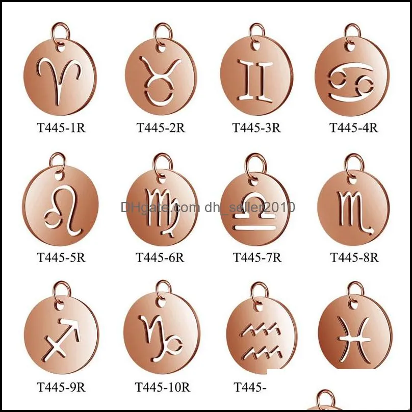 Stainless Steel Round Shape 12 Constellations Zodiac Charms Diy Fashion Making Accessroies Bracelet Necklace Pendant Jewelry