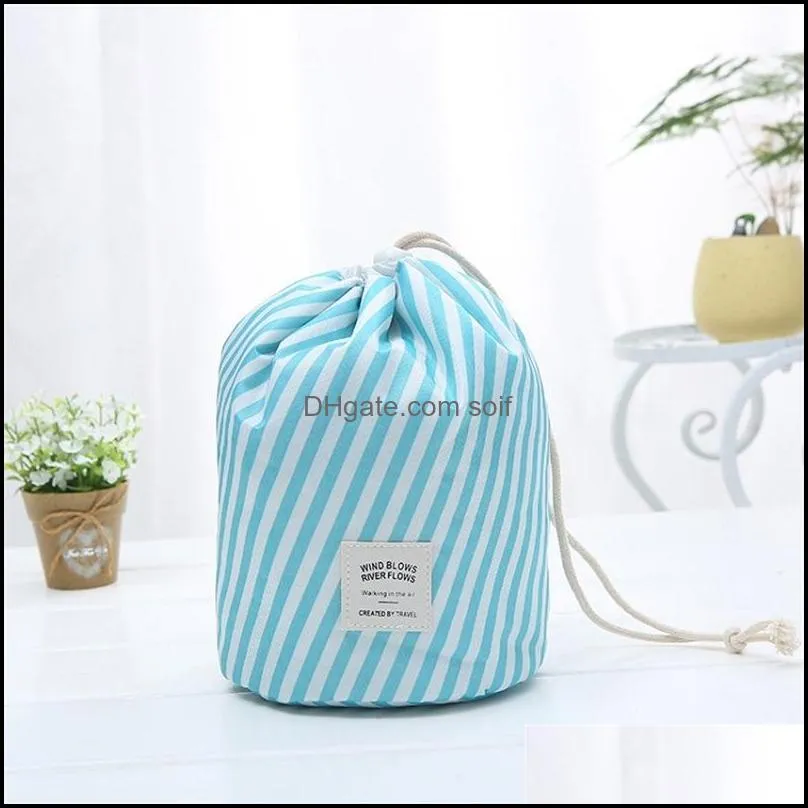 Barrel Shaped Cosmetic Bags Large Capacity Drawstring Travel Dresser Pouch Fabric Print Organizer Storage Bags 9colors