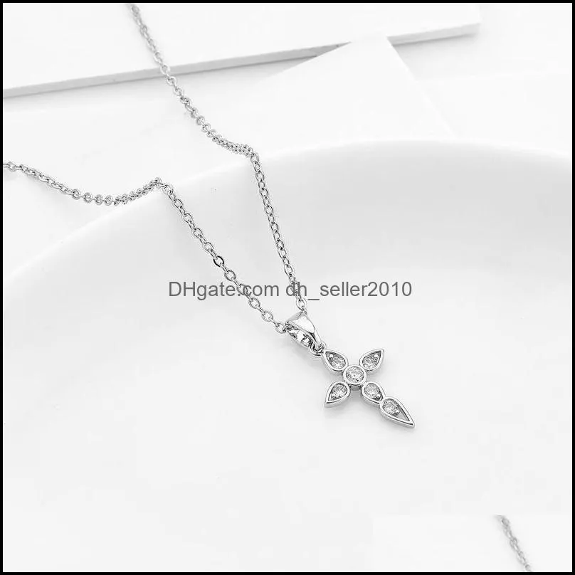 Plated Silver Cross Pendant Necklace For Woman Girls Ladies Birthday Party Chain Colgante Collares Fine Jewelry 764 Z2