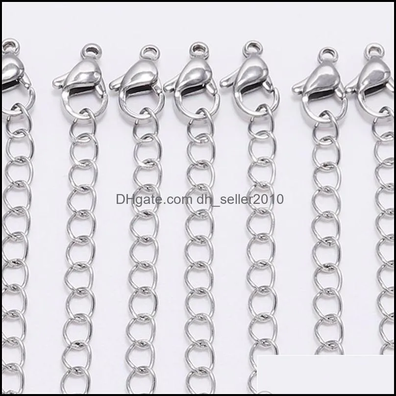 10pcs/Lot Stainless Steel Extension Tail Chain Lobster Clasp DIY Bracelet Necklace Extender Chains For Jewelry Making Findings 1494 Q2