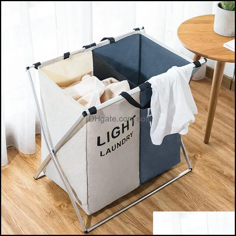 Foldable Dirty Laundry Basket Organizer X-shape Printed Collapsible Three Grid Home Laundry Hamper Sorter Laundry Basket Large 395 N2