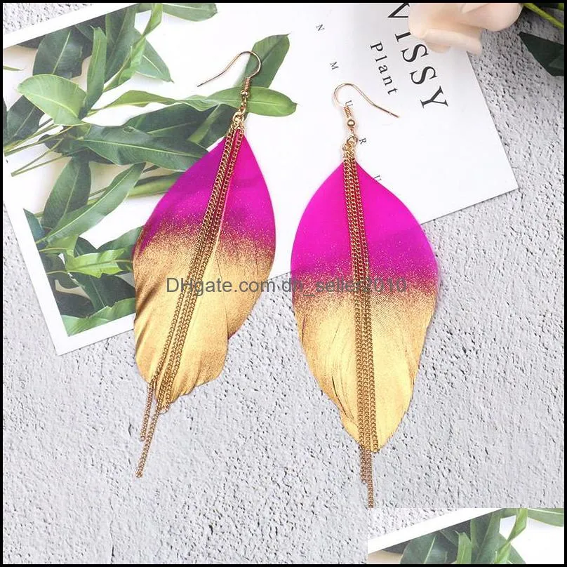 Women`S Gold&Blue Feather Earrings Long Chain Dangle Earrings Big Tribe Bohemia Drop Earrings Oorbellen Hangers Ju0Iw 9Dwhv 848 R2