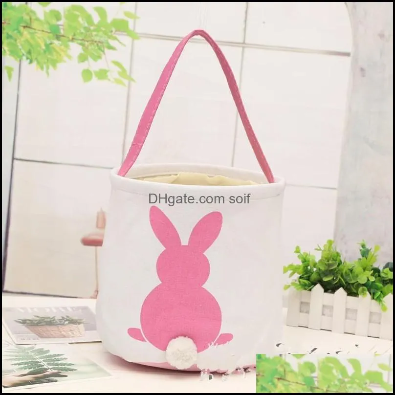Easter Rabbit Basket Easter Bunny Bags Rabbit Printed Canvas Tote Bag Egg Candies Baskets 4 Colors 269 G2