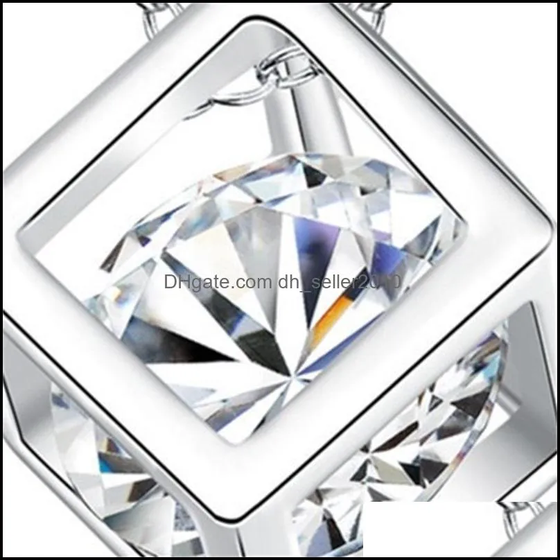 925 sterling silver square pendant necklace with zircon delicate beautiful birthday present