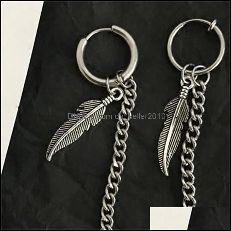 1pc Punk Titanium Steel Tassel Dangle Earrings Ear Stud Ear Clip For Men Women Korea Statement Jewelry Exquisite Hip Hop Brincos 1218