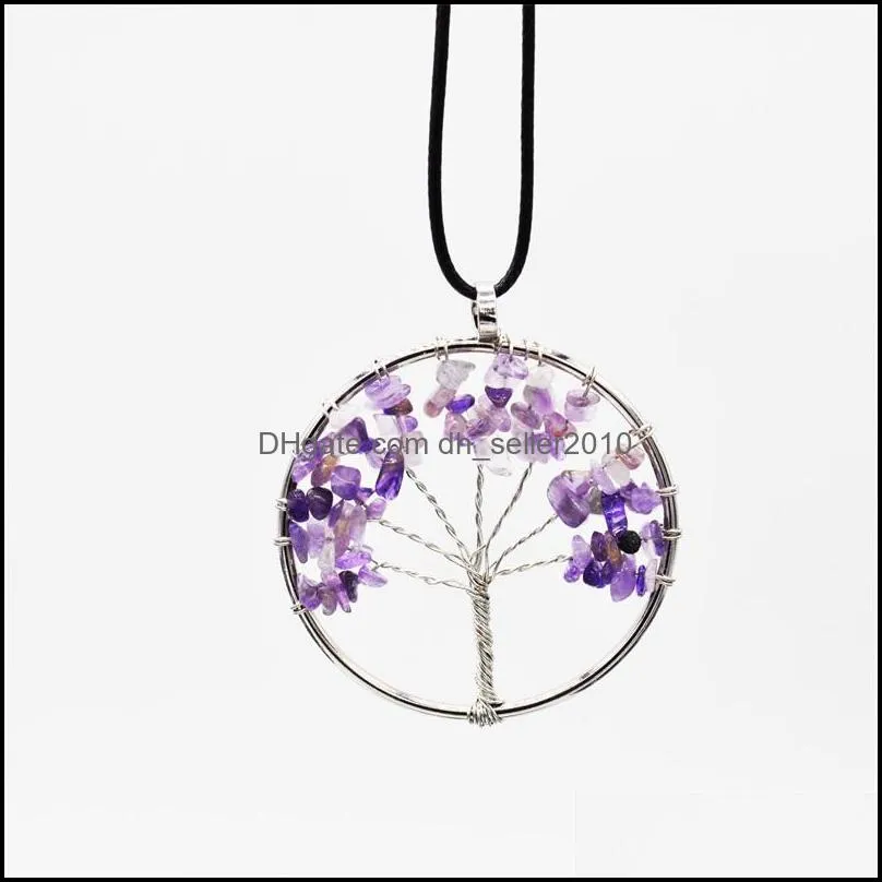 12Pcs/Set Tree of Life Necklace Natural Healing Tree of Life Pendant Amethyst Rose Crystal Necklace Gemstone Chakra Jewelry 28 Q2