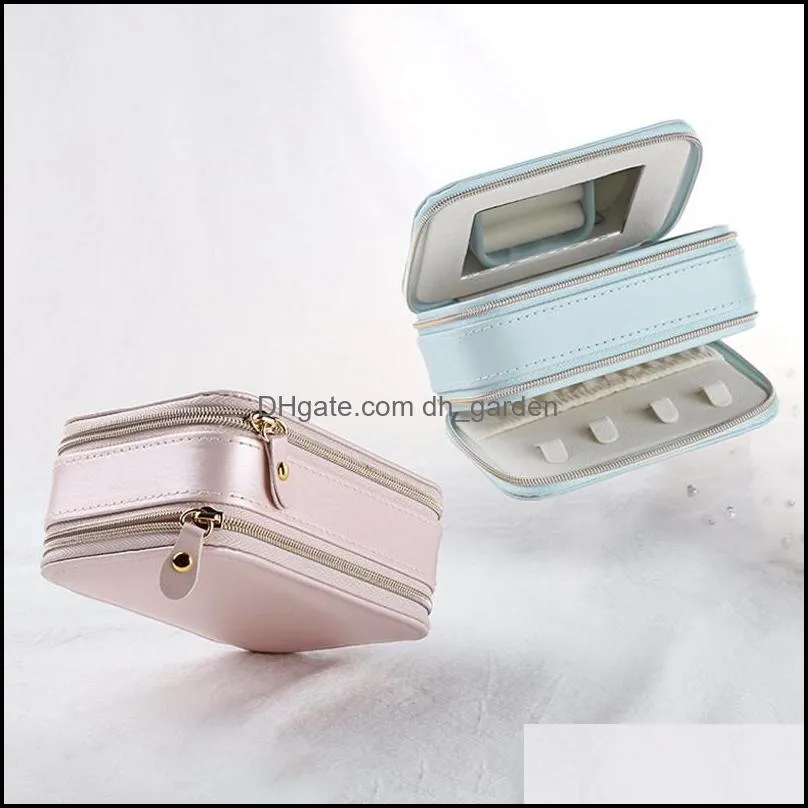 Jewelry Pouches Bags Luxury Leather Organizer Case With Zippers Portable Multifunctional Ring Pendant Lipstick Storage Box Mirror