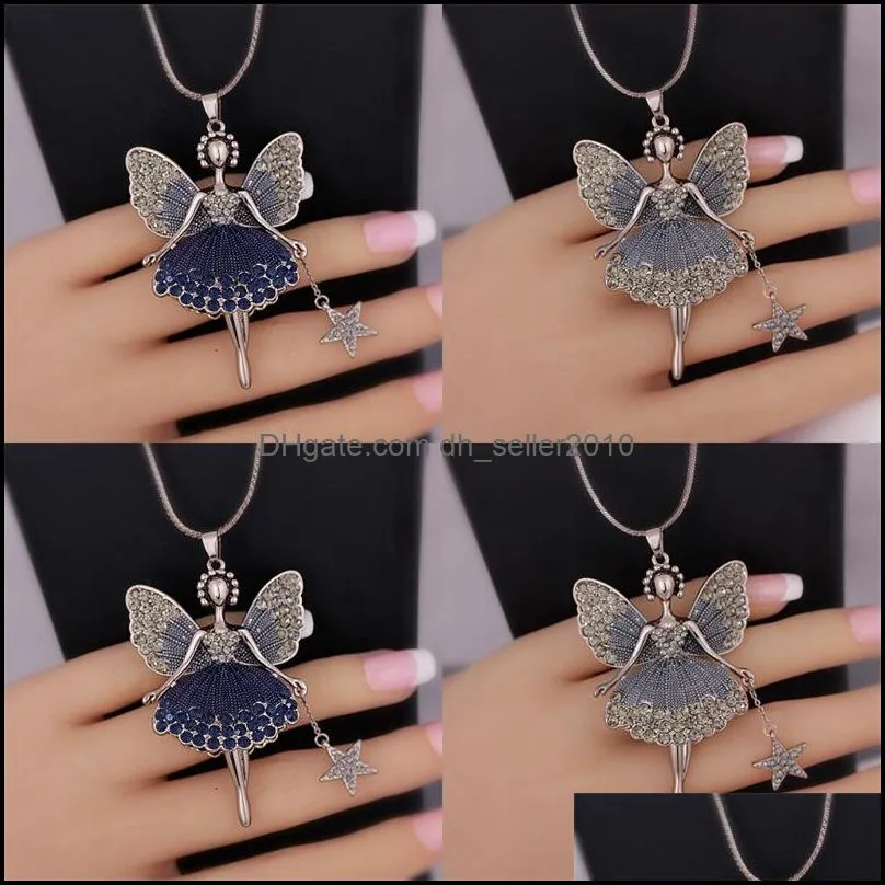 statement neclaces sweater chain pendant enamel jewelry maxi neclace alloy enamel dance girl fairy angel necklace 10 n2