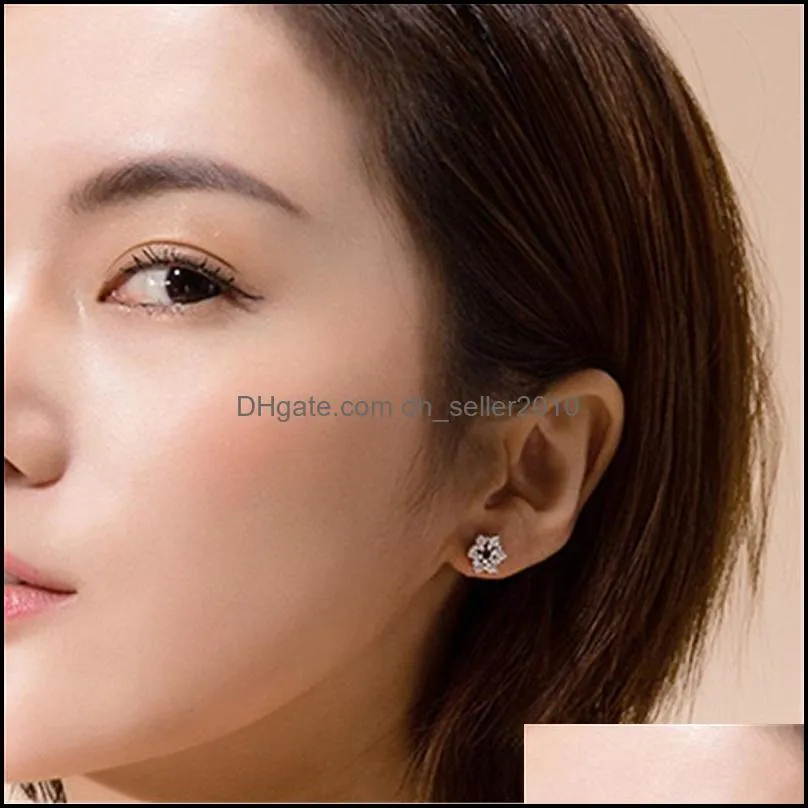 925 Sterling Silver Stud Earrings Woman Fashion Jewelry New Peach Blossom Zircon Crystal Earrings