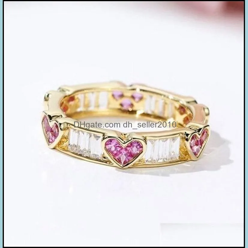 Love Heart Pattern Engagement Ring Jewelry Women Plated Gold Zircon Rings Fashion Valentines Day Present 6 5qz J2