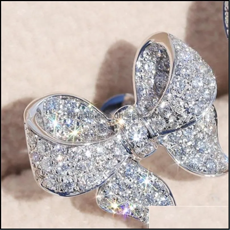Sterling Silver Lovely Bow Designer Stud Earrings Shining Crystal Luxury CZ Diamond Stone Cute Earrings Jewelry for Women 1625 Q2