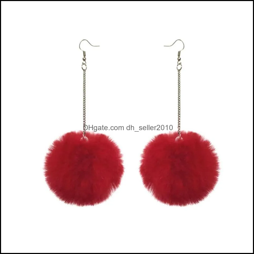 Charm Hot Pompom Fur Ball Dangle Earring Round Drop Earrings Fluffy Long Tassel Brinco Ear Drops Earring Fashion Jewelry For Women