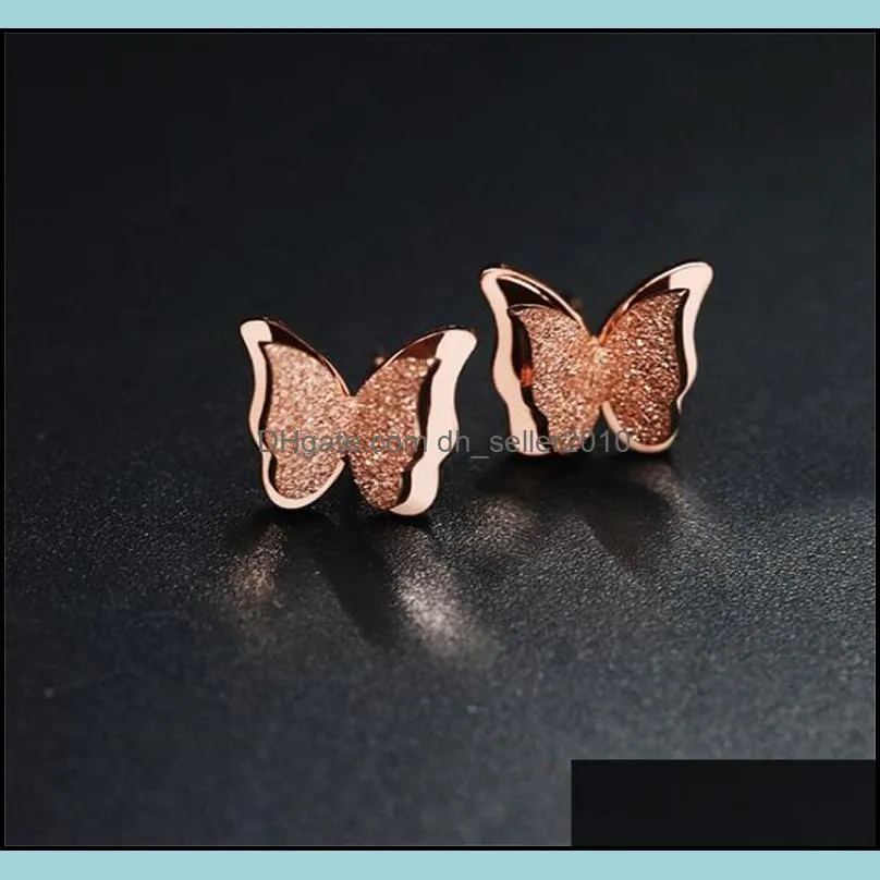 Double Deck Butterfly Ear Studs Women Anti Allergy Titanium Steel Plated Gold Earrings Lady Fashion Accessories 5zm J2