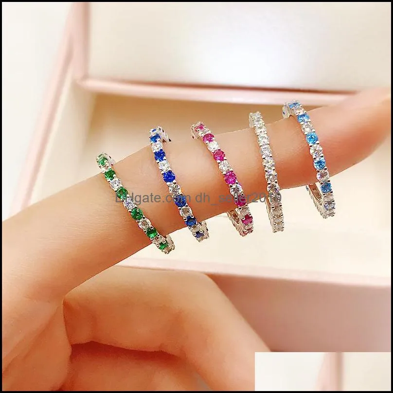Sweet Cute Simple Fashion Wedding Jewelry Real 925 Sterling Silver Multi Color Gemstones Women Band Ring Never Fade