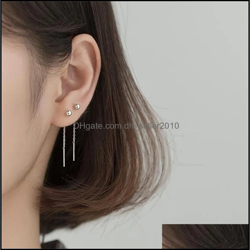 Trusta minimalist 925 Sterling Silver Stud Earring Little Bead Linked 4cm Stick For Women Creative Fashion Silver Jewelry 1628 V2