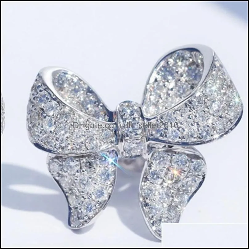 Sterling Silver Lovely Bow Designer Stud Earrings Shining Crystal Luxury CZ Diamond Stone Cute Earrings Jewelry for Women 1625 Q2