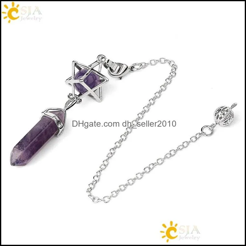 Natural Stone Pendulum for Dowsing Divination Hexagonal Prism Healing Crystal Merkaba Energy Shuttle Spiritual Pendulo