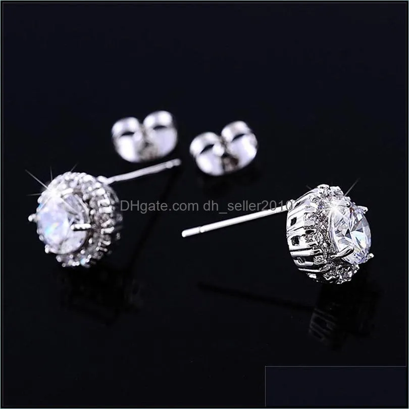 Friends 18K White Gold Plated Stud Earings Big Diamond for Women White Zircon Earrings