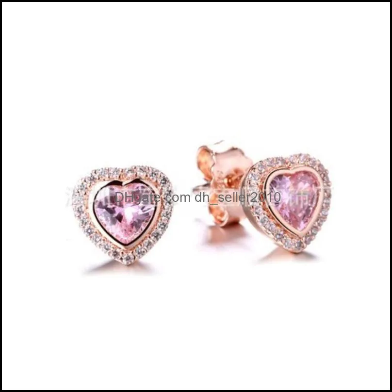 100% 925 Sterling Silver 1:1 Charm Bow Heart-Shaped Rose Gold Teardrop Zircon Round Female Elegant Stud Earrings 388 G2