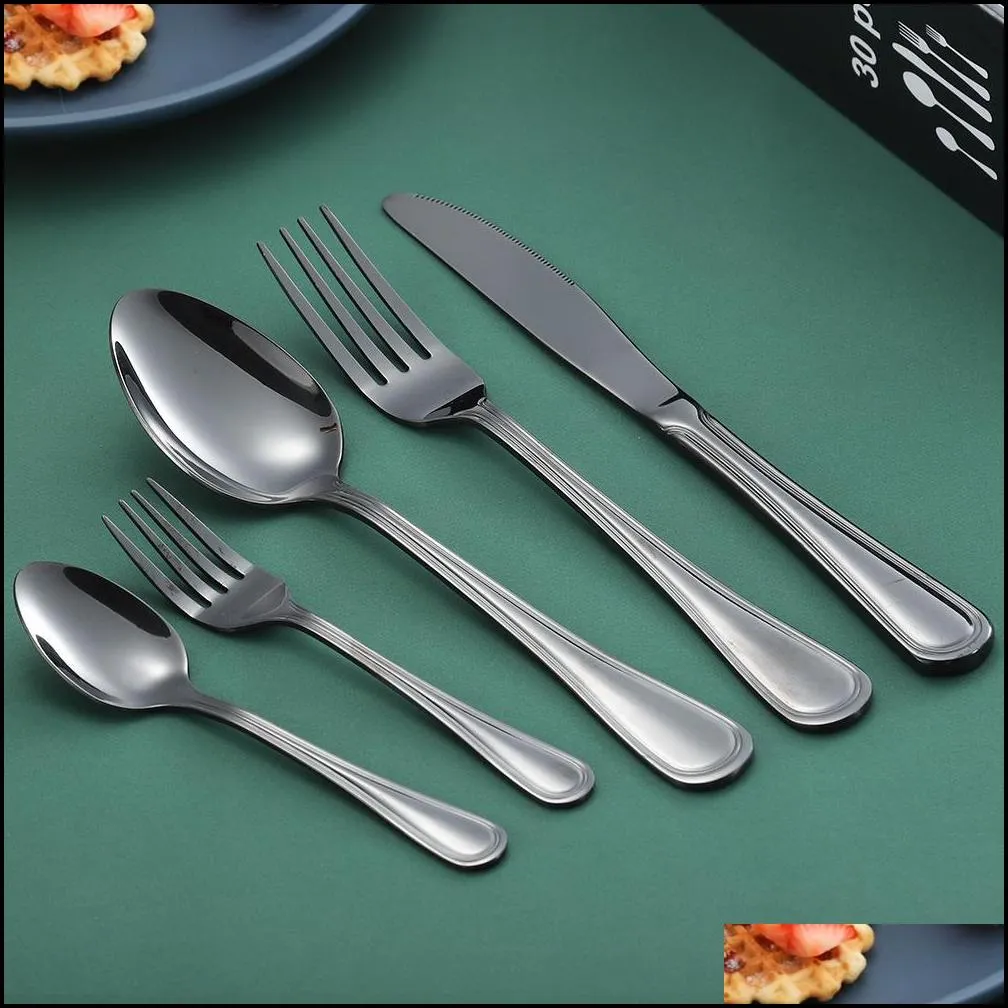 stainless steel flatware set titanium plated western steak knife fork spoon set colorful household tableware manufacturer wholesale