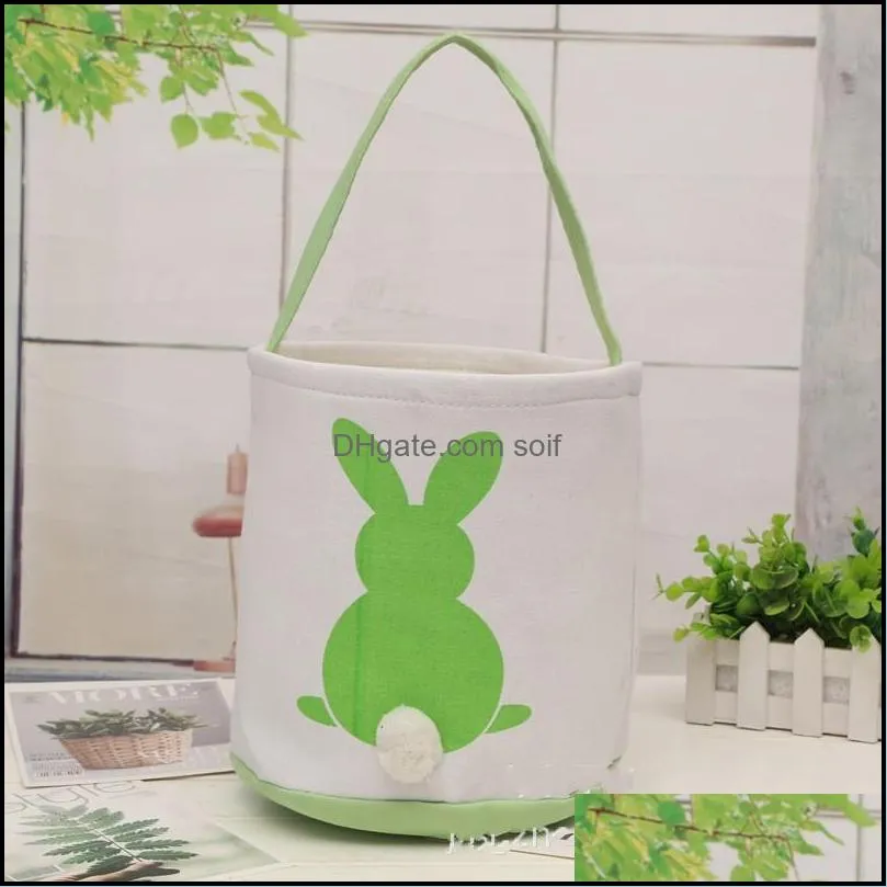 Easter Rabbit Basket Easter Bunny Bags Rabbit Printed Canvas Tote Bag Egg Candies Baskets 4 Colors 269 G2