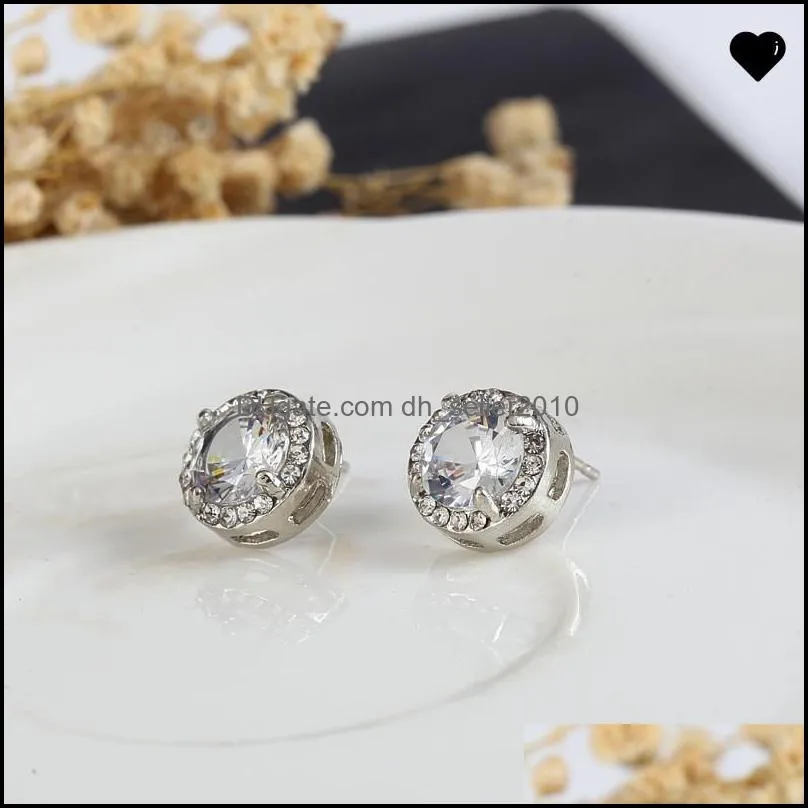 Crystal Wedding Stud Earrings For Women Bohemian Beautiful Round Diamond Earring Full CZ Zircon Ladies Girls Women Jewelry 344 N2