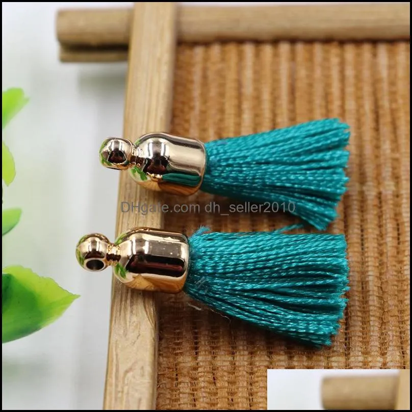 50pcs/lot Mixed-color Cotton Tassels Earrings Silk Satin Tassel Charms For Woman Fashion Jewelry Finding Materials 13mm long 1926 Q2