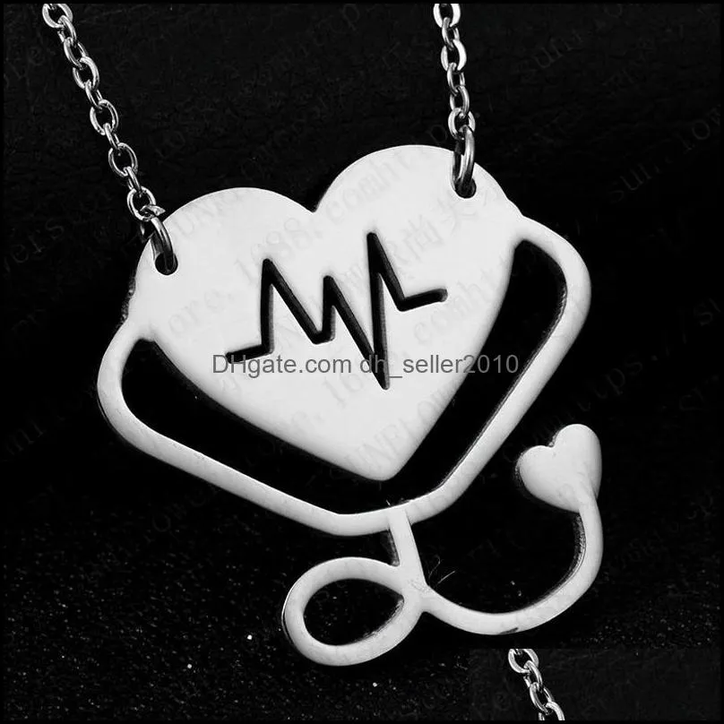 Fashion Medical Pendant Necklaces Stainless Steel I Love You Heart Stethoscope Necklace Jewelry for Nurse Doctor Jewelry Gift 105 M2