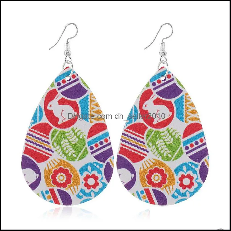 Rabbit Series Women Dangle Earrings Easter Jewelry Lady Colored Eggs Pattern Double Sided Printing PU Leather Fashion Eardrop 1 9hm J2