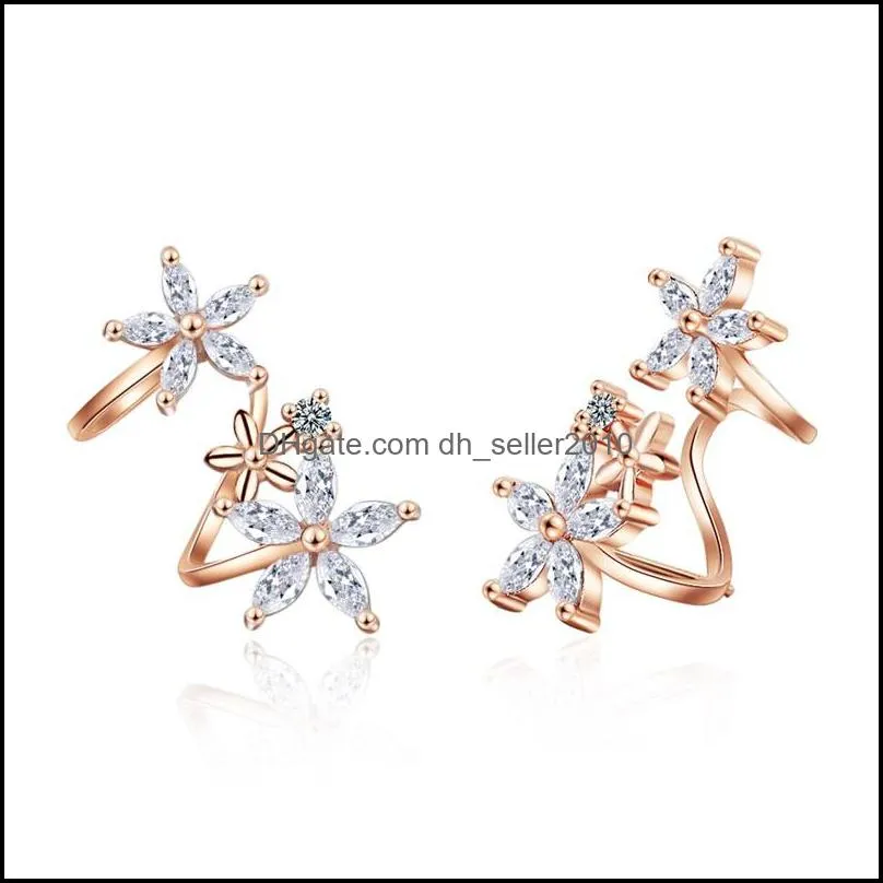 Flowers Ear Clips Earring For Women Inlaid Zircon Earings Fashion Jewelry Sweet Temperament Korean Style Stud