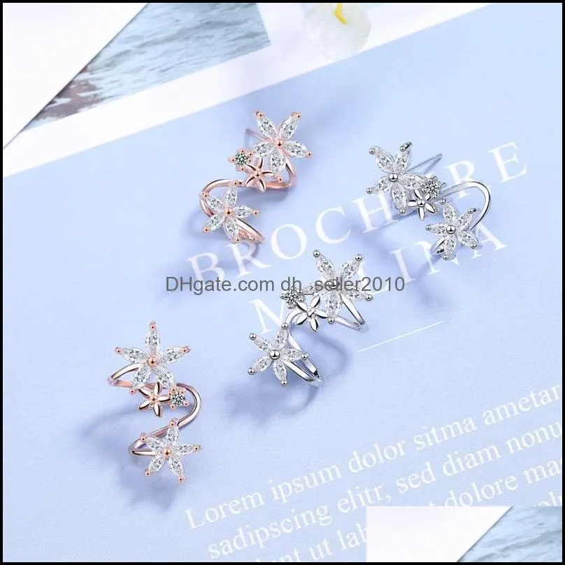 Flowers Ear Clips Earring For Women Inlaid Zircon Earings Fashion Jewelry Sweet Temperament Korean Style Stud