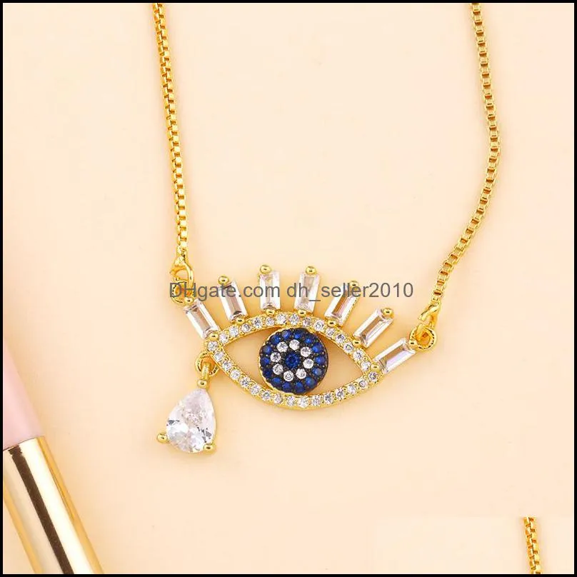 Pendant Necklaces Turkish Evil Eye Necklace Gold Cubic Zirconia Greek Blue For Women Men Fashion 3502 Q2