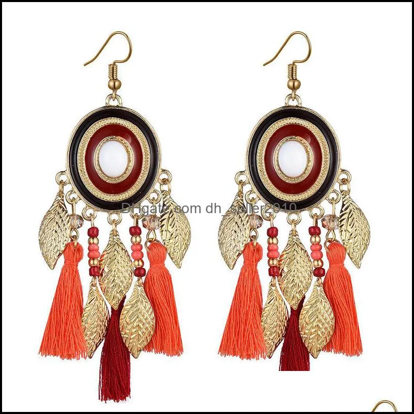European and American fashion bohemian disc leaf wool tassel earrings ear jewelry wholesale