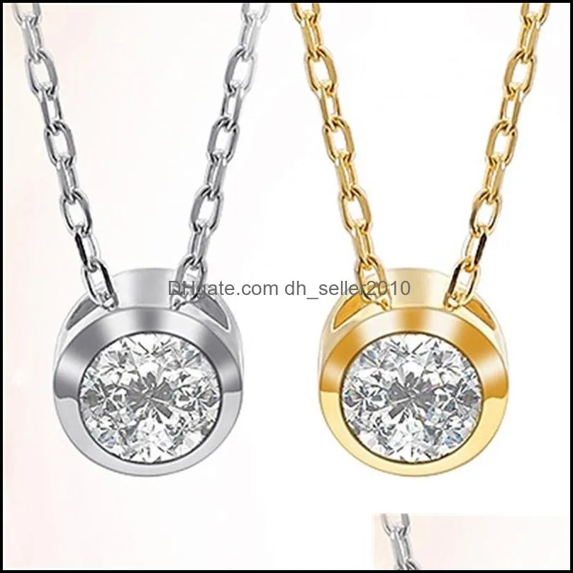 latest single stone necklace fine delicate box chain 925 sterling silver bezel 5mm sparking cubic zirconia simple jewelry