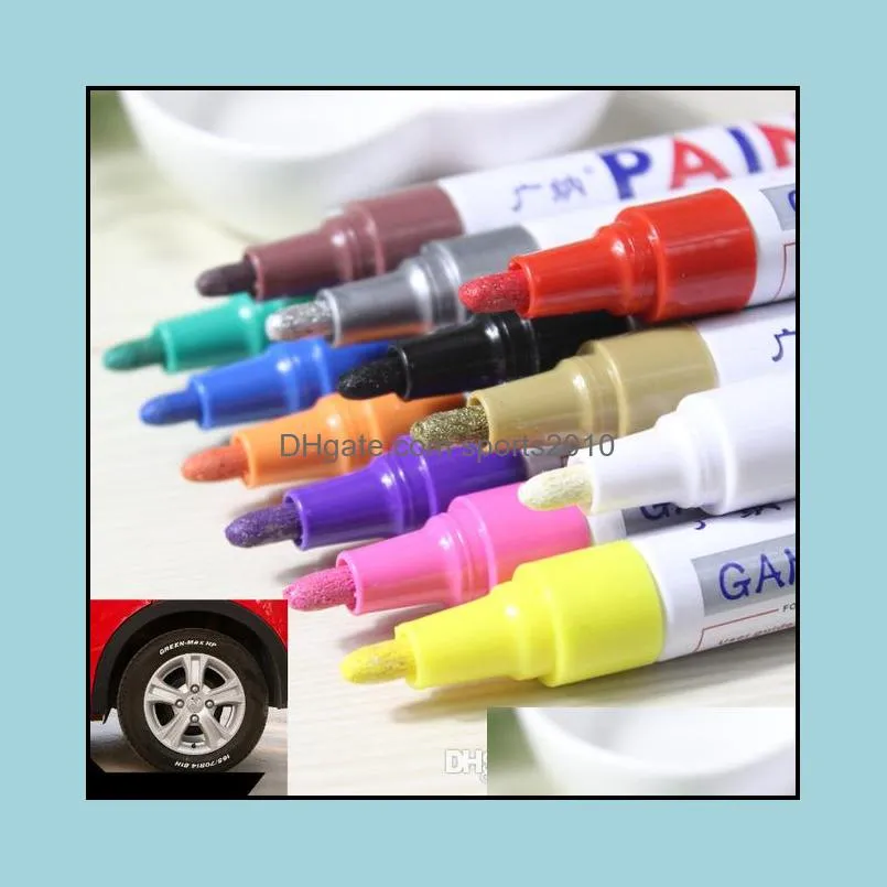 12x colorful waterproof pen car tyre tire tread cd metal permanent paint markers graffiti oily marker pen marcador caneta stationery