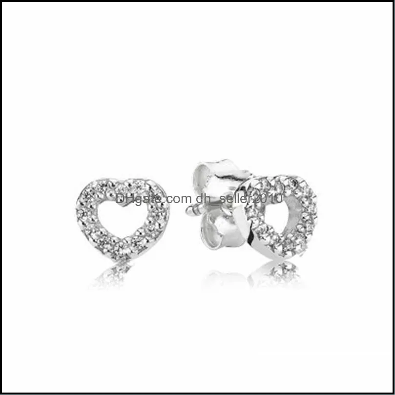 100% 925 Sterling Silver 1:1 Charm Bow Heart-Shaped Rose Gold Teardrop Zircon Round Female Elegant Stud Earrings 388 G2