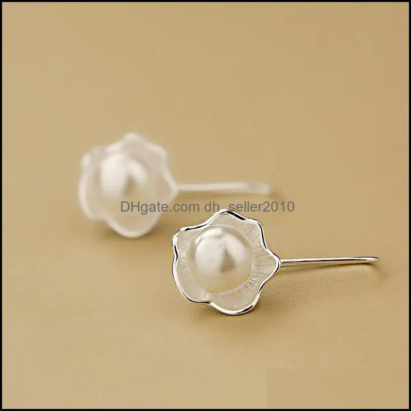 Temperament New Fashion Ethnic Style 925 Sterling Silver Jewelry Female Creative Lotus Pearl  Flower Dangle Earrings 742 Z2